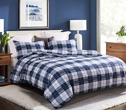 SLEEPBELLA Comforter Twin Size, 600 Thread Count Cotton Navy Blue & Grey Buffalo Pattern Blue Plaid Comforter Sets,Down Alternative Bedding Set 2Pcs (Twin, Navy Plaid) SLEEPBELLA