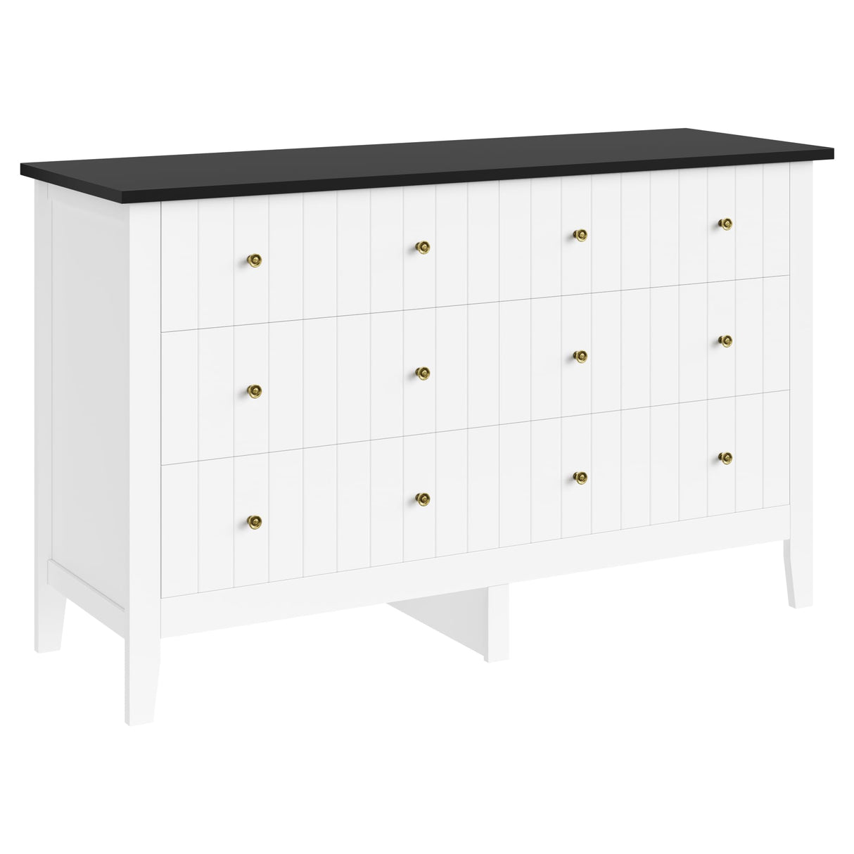 FOTOSOK White Dresser, Chest of Drawers, Modern 6 Drawer Double Dresser with Deep Drawers, Nursery Dresser for Baby, Wide Storage Organizer Cabinet for Living Room, Hallway,White&Black FOTOSOK