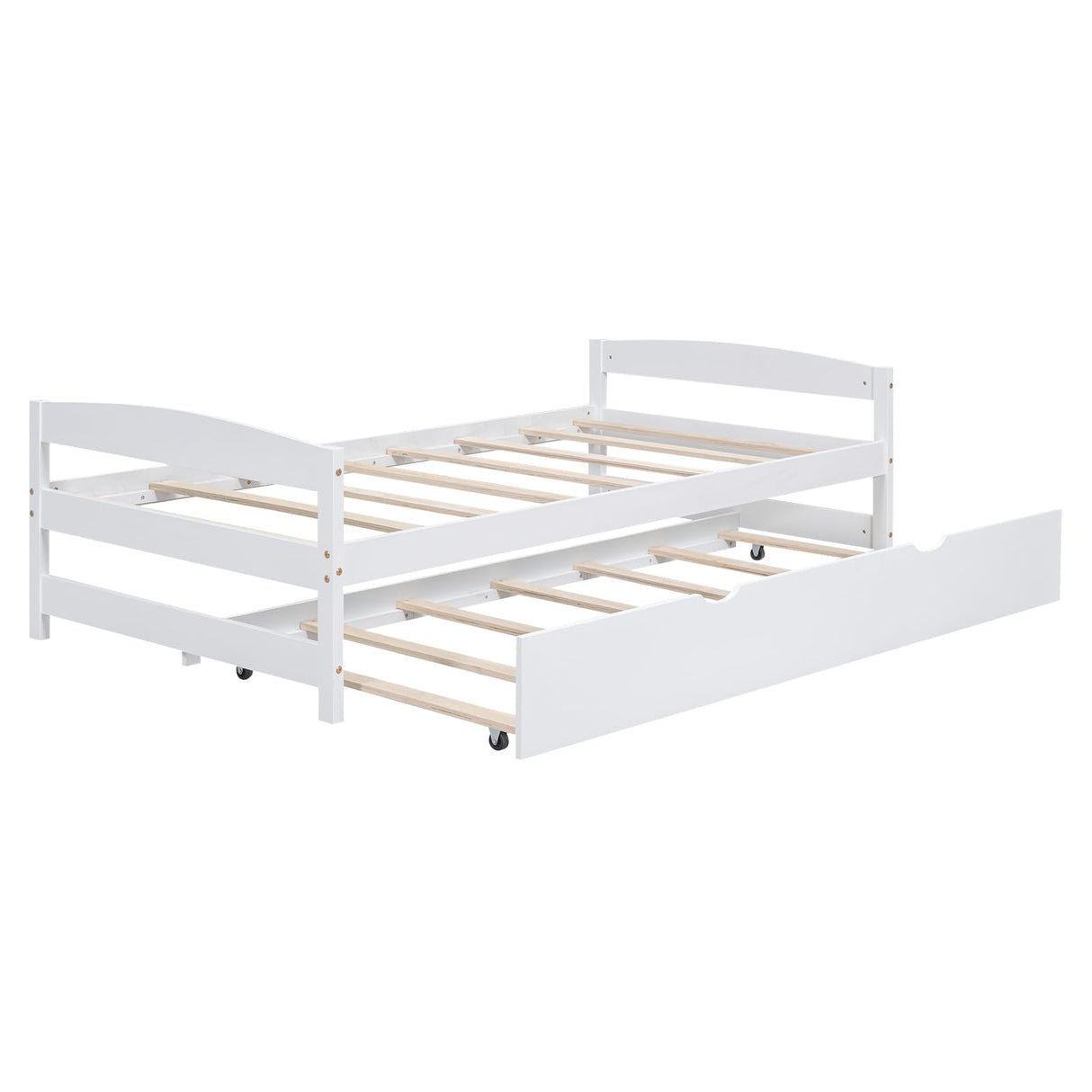 Merax Twin Size Platform Pine Wood Bed Frame with Twin Size Trundle for Boys and Girls,White Merax