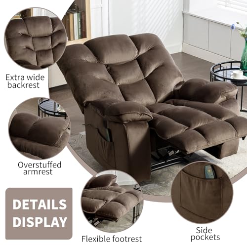 HAOMARKETS Oversized Power Recliner Chair with Massage and Heat, 41" Wide Electric Reclining Chairs with USB Port, Breathable Fabric Overstuffed Reclining Sofa for Living Room Bedroom (No Lift)