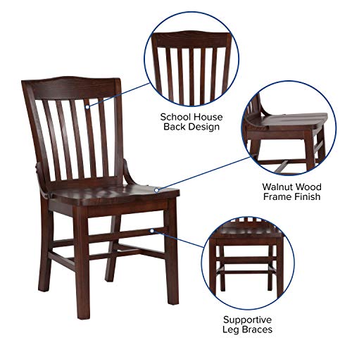 Flash Furniture Hercules Series School House Back Mahogany Wood Dining Chair, Traditional Elegant Wood Restaurant Chair with 800 lb. Weight Capacity, Walnut Flash Furniture