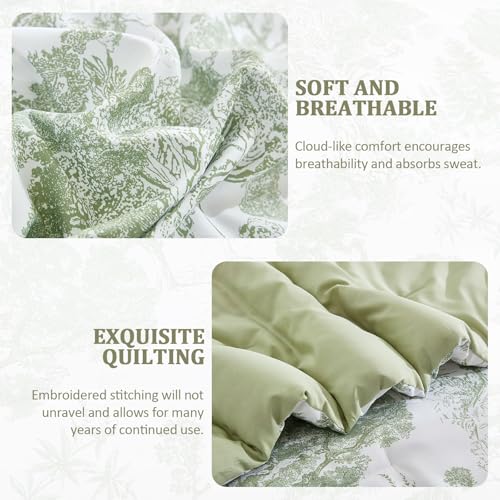 DJY Sage Green Comforter Set King, 7 Pieces Bed in a Bag King Size Botanical Comforters with Sheets Elegant Plants Print Soft Microfiber Reversible Complete Bedding Sets for All Season DJY