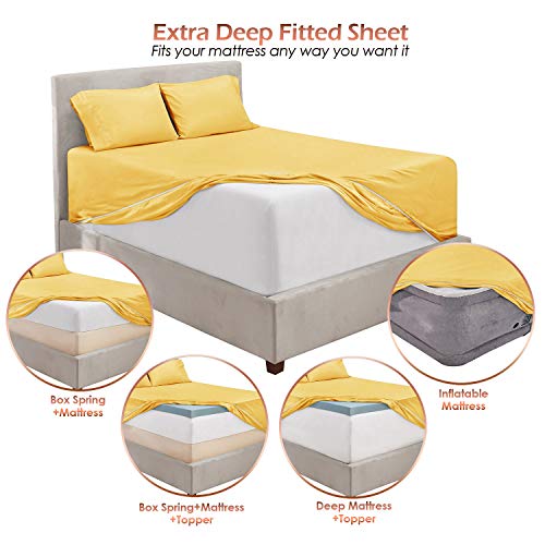 Hearth & Harbor Extra Deep Pocket Sheet Sets, Luxury Soft 6 Piece Bed Sheet Set Fits Mattress 18-24 Inches - Queen, Mellow Yellow Hearth & Harbor