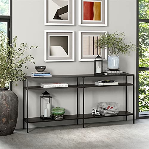 Henn&Hart 64" Wide Rectangular Console Table with Metal Shelves in Blackened Bronze, Entryway Table, Accent Table for Living Room, Hallway Henn&Hart