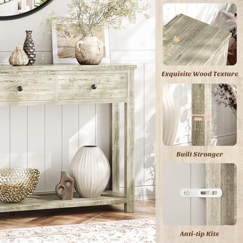 Homieasy Farmhouse Console Table with 3 Drawers, 47 Inch Wood Sofa Table with Storage Shelf for Living Room, Behind Couch, Entryway Table for Hallway, Living Room, or Foyer, Light Rustic Oak Homieasy