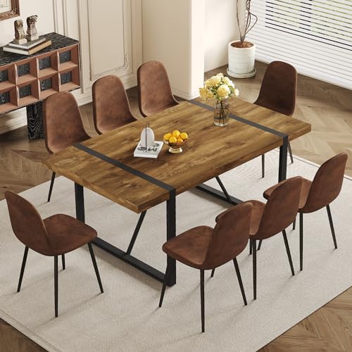 MUUOKY Dining Table Set for 8, Modern 71'' Dark Wood Dining Table and Fabric Dining Chairs Set of 8,Table and Chairs Set of 8,Ideal for Kitchen Dining Room MUUOKY