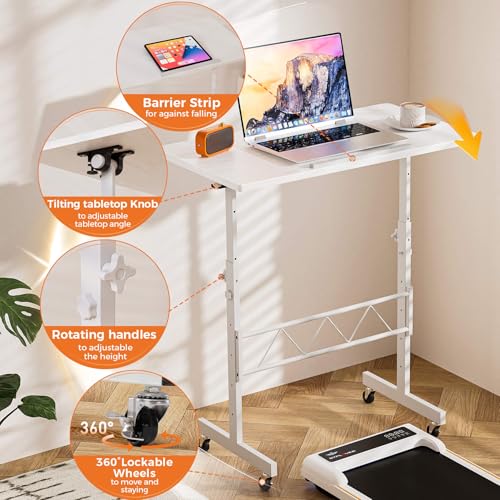 GTRACING Standing Desk Adjustable Height & Tiltable Tabletop, 32 Inch Portable Desk for Home Office Stand Up Work and Walking Pad Treadmill, Small Mobile Computer Table for Laptop, White GTRACING