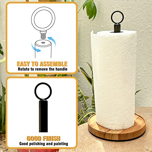 WILDMOS Paper Towel Holder Countertop,Solid Acacia Wood with Thick Metal Base,Black Paper Towel Holder for Farmhouse Kitchen,Wooden Paper Towel Holder Stand. WILDMOS