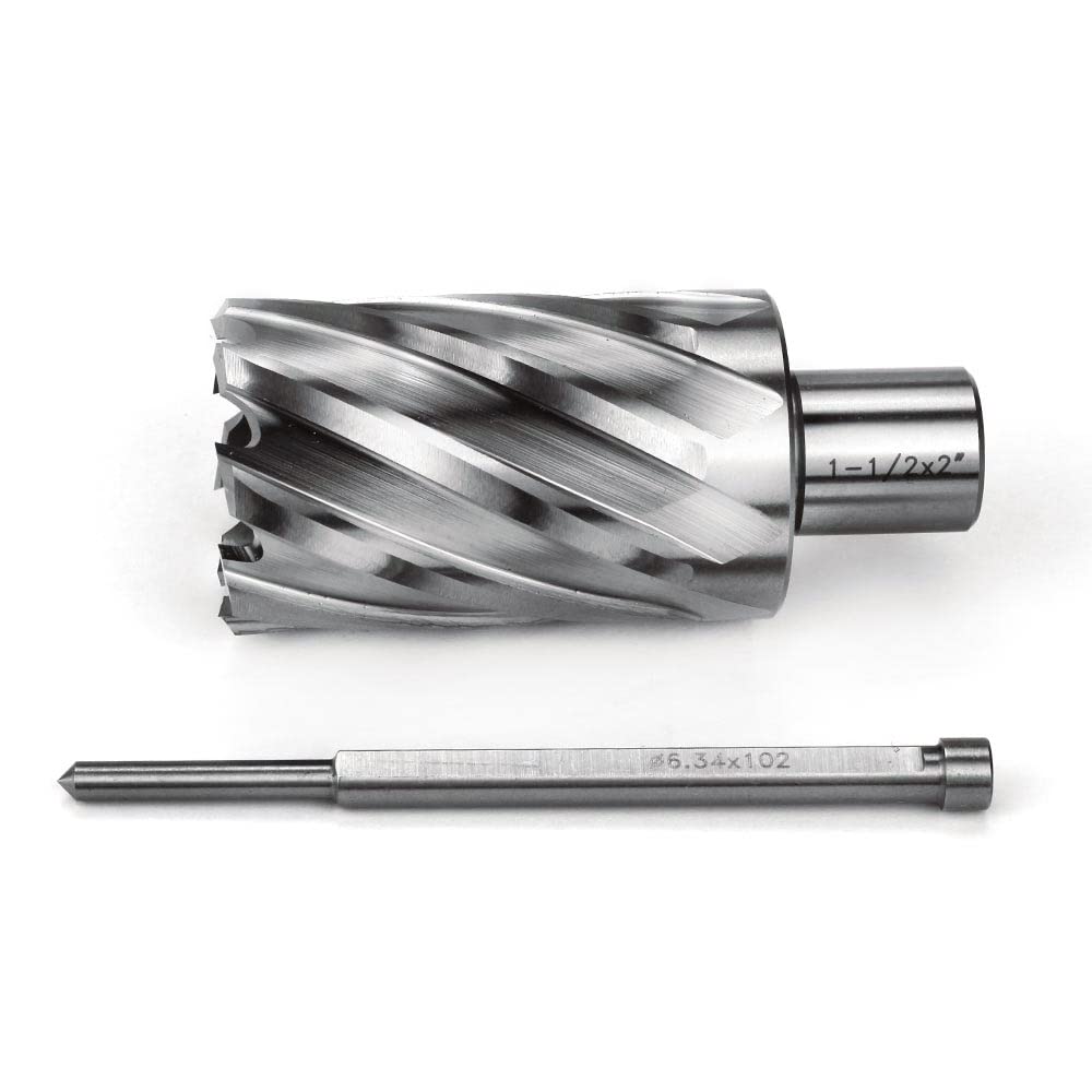 OSCARBIDE Annular Cutter 1-1/2 inch Cutting Diameter 2 inch Depth of Cut,3/4 inch Weldon Shank 2 Flat Mag Drill Bit with Pilot Pin for Magnetic Drill Press,1 Piece OSCARBIDE