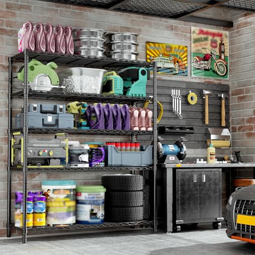 MODCART Storage Shelves, 48" L x 20" W x 72" H Heavy Duty Garage Wire Shelving Unit Loads 2000LBS, 5-Tier Adjustable Metal Industrial Utility Shelf Rack for Kitchen, Laundry Room, Basement MODCART