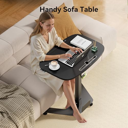 WALKINGDESK Foldable Pneumatic Height Adjustable Mobile Standing Desk with 90° Tiltable Tabletop, 27.2x18.9 Inch Portable Laptop Desk with Wheels, Holds Up to 66.1lbs for Home Office, Study, Black WALKINGDESK