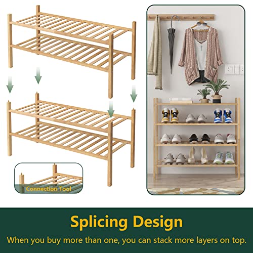 2-Tier Shoe Rack for Closet, Stackable Bamboo Shoe Rack for entryway, Hallway, Bathroom, Multifunctional Utility Free Standing Shoe Shelf Z&L HOUSE