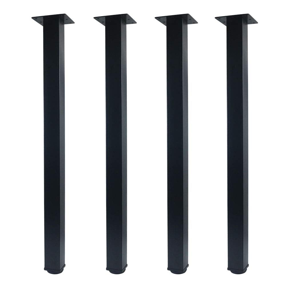 QLLY 28 inch Adjustable Metal Furniture Legs, Square Office Table Furniture Leg, Set of 4 (Black) QLLY