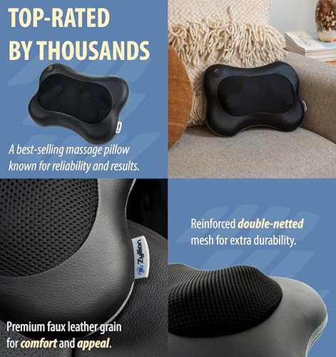 Zyllion Shiatsu Back and Neck Massager with Heat - 3D Electric Kneading Deep Tissue Massage Pillow for Muscle Pain Relief, Black, ZMA-13 Zyllion