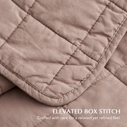 EVERGRACEHOME 100% Cotton Box Stitch Quilt Bedding Set King Size 3 Pieces, Garment-Washed Lightweight Soft Cozy Coverlet, Oversized Quilted Bedspread Sets with 2 Shams for All Season, Clay EVERGRACEHOME