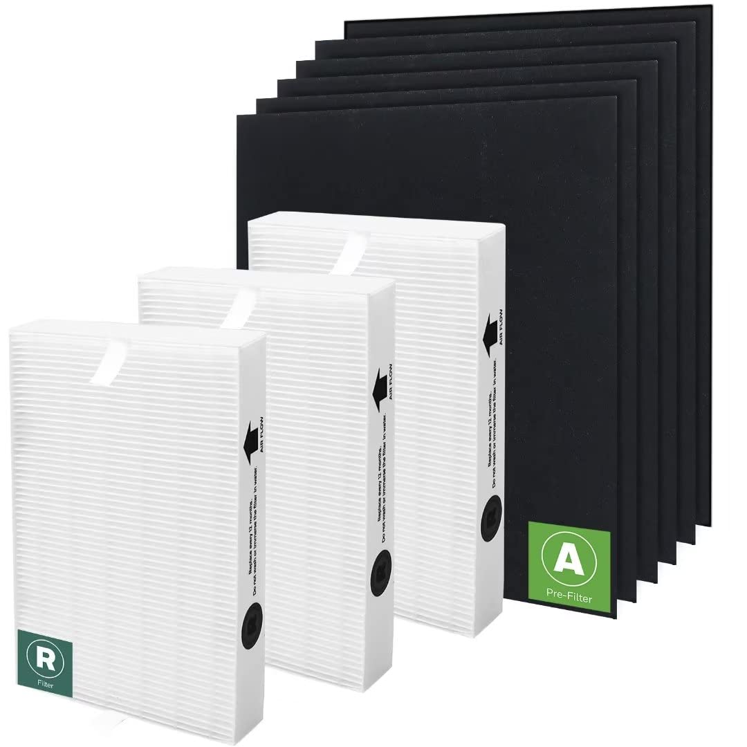 HPA300 HEPA Filter Replacement for Honeywell Air Purifier 3 HEPA R Filters and 6 Pre-cut A Carbon Pre-filter by APPLIANCEMATES APPLIANCEMATES