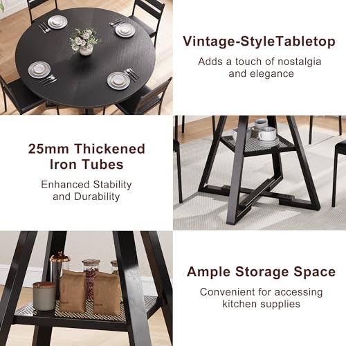 Jocoevol Round Dining Table for 4,Kitchen Dining Room Circle Dinner Pedestal Table,Space Saving Wood Kitchen & Dining Room Furniture (Black, 42In) Jocoevol