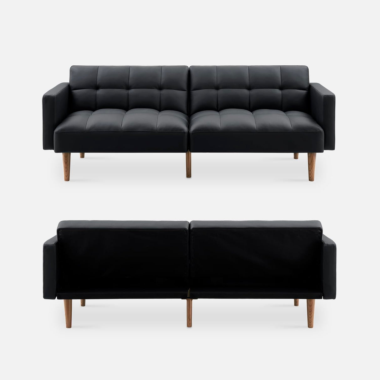 mopio Aaron 76.8" Couch, Small Futon Sofa Bed, Sleeper, Loveseat, Mid Century Modern Futon Couch, Sofa Cama, Couches for Living Room, Bedroom (Midnight Black, Faux Leather) mopio