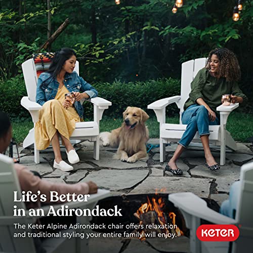 Keter Alpine Adirondack 2 Pack Resin Outdoor Furniture Patio Chairs with Cup Holder-Perfect for Beach, Pool, and Fire Pit Seating, White Keter