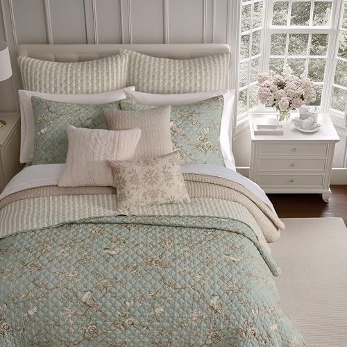 Levtex Home - Lyon Teal Quilt Set - Twin/Twin XL Quilt + One Standard Pillow Sham - Bird Toile - Teal, Brown, Cream - Quilt Size (68x86in.), Sham Size (26x20in.) - Reversible - Cotton Fabric Levtex Home