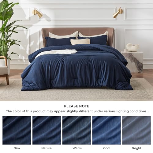 Bedsure Twin/Twin XL Comforter Set - Navy Soft Bedding for All Seasons, Cationic Dyed Bed Set, 2 Pieces, 1 Twin Size Comforter (68"x88") and 1 Pillow Sham (20"x26"+2") Bedsure