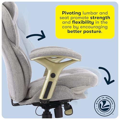 Serta Ergonomic Executive Office Chair Motion Technology Adjustable Mid Back Design with Lumbar Support, Light Gray Fabric Serta