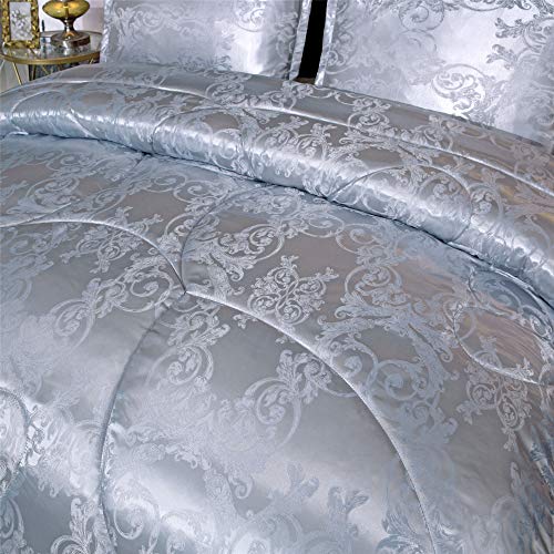 Raytrue-X Twin Comforter, Silver Silk Jacquard Bedding Comforter Sets, 3 Pieces Grey Lightweight Quilt, All Season Comforter for Twin Bed, Ultra Soft Microfiber, Matching 2 Pillow Shams, Twin/Twin XL Raytrue-X