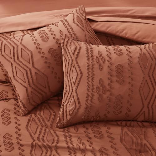 AMBERSPACE Queen Comforter Set Autumn Leaf, Tufted Boho Bedding Farmhouse Bed Set, All Season 7 Pieces Bed in a Bag with Sheets, Pillowcases & Shams AMBERSPACE