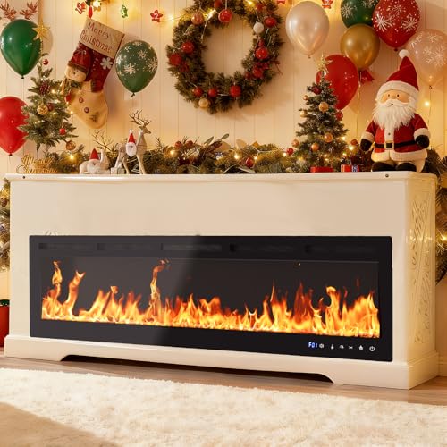 72 Inch Smart Electric Fireplace, Wall Mounted & Recessed Electric Fireplaces, WiFi & Alexa Control, Remote, Adjustable Flames, 1500W Heater w/Thermostat, Realistic Fireplace (72 Inches) GAOMON
