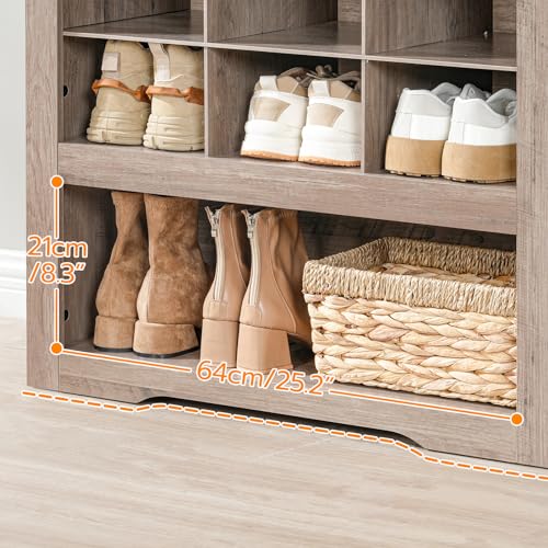 HOOBRO Tall Shoe Cabinet, 9 Tier Shoe Storage Cabinet, Freestanding Wooden Shoe Cabinet Organizer with 24 Cubbies and 3 Hooks, for Entryway, Closet, Living Room, Greige BG24SC01 HOOBRO