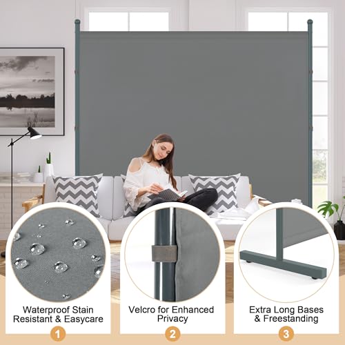 Yettsoy 6FT Extra Thick Single Panel Room Divider, Heavy Duty Privacy Partition Screen Wall Divider for Room Separation, Freestanding 71" W Room Divider Panel for Dorm Studio Office, Grey Yettsoy