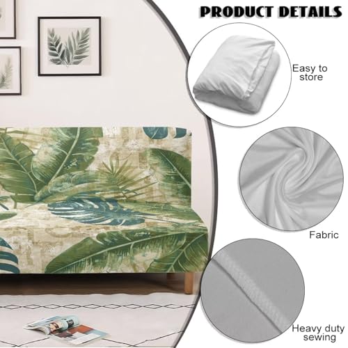 Xsehusvy Tropical Leaf Armless Futon Slipcover with Elastic Bands, Anti-Slip Sofa Bed Couch Covers Water Resistant Furniture Protector Home Living Room Decor Xsehusvy