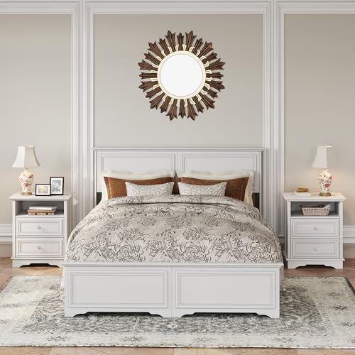 XIAO WEI White Nightstand with Hidden Drawer Set of 2, 2-Drawer Nightstand with Open Shelf – Sturdy Wood Bedroom End Table with Storage, Modern Furniture for Bedroom Organization XIAO WEI