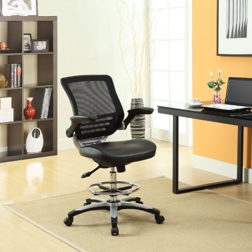 Modway Edge Drafting Chair - Reception Desk Chair - Flip-Up Arm Drafting Chair in Black Modway