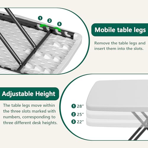 MAKE CHANGES Folding Table 30 Inch - Small Desk Adjustable Height TV Tray for Laptop, Couch, Camping - Heavy Duty Utility Foldable Table for Small Spaces, No Assembly Required, White Granite MAKE CHANGES