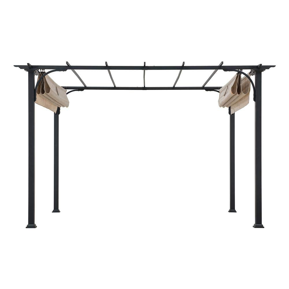 Sunjoy Outdoor Pergola 9 x 12 ft. Patio Black Steel Frame Pergola with Retractable Beige Canopy Shade for Backyard, Garden Activities Sunjoy