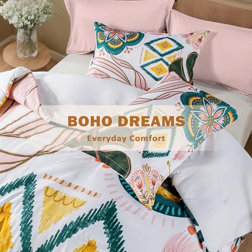 Tyrot Boho Floral King Comforter Set - 3 Piece Farmhouse Botanical Bedding Comforter Sets for All Season Soft Lightweight Mid Century Modern Bed Set, (1 Reversible Comforter and 2 Pillow Shams Tyrot