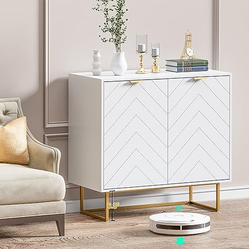 Scurrty Set of 2 31.5'' Sideboard Buffet Cabinet with Storage, Top Weight Capacity 150lbs Sideboard Storage Cabinet with Doors and Adjustable Shelf, Accent Cabinet for Living Room, Kitchen, White Scurrty