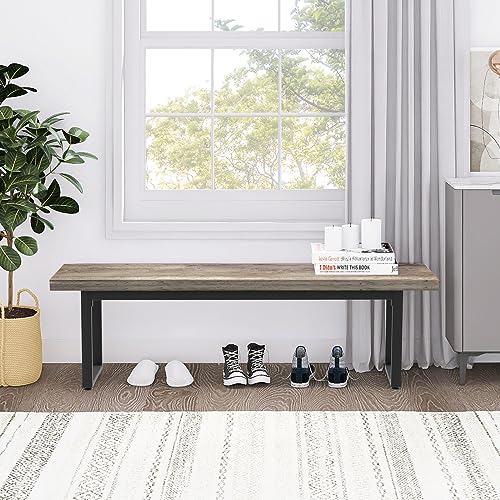 STHOUYN 59” Dining Bench Pair of 2 for 6-8 Person, Farmhouse Indoor Kitchen Table Benches, Bed Bench, Industrial Shoe Bench, Entryway Benches (Grey 2pcs) STHOUYN