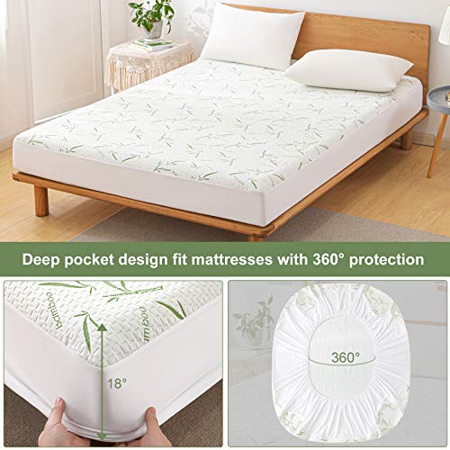 Full Size Mattress Protector Waterproof Mattress Pad Washable Bamboo Rayon Mattress Cover Breathable Noiseless Bed Protector 5" - 21'' Elastic Fitted Deep Pocket Softhour