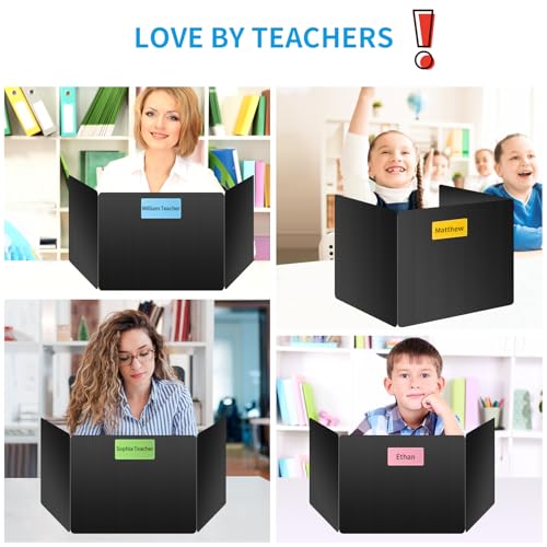 2 Pack Black Desk Dividers for Students, Privacy Shields Folder for Students, Durable & Waterproof Plastic Study Board, Classroom Teacher Supplies Test Divider, Includes Extra Labels Bcabo