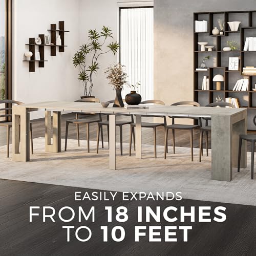 Mobili Fiver, Easy, Extendable Console Table with Extension Leaves Holder, 17.7(120.1) x35.4 in, Concrete Effect, Grey, Made in Italy Mobili Fiver