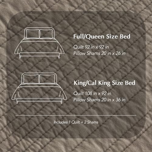 EVERGRACEHOME 100% Cotton Modern Lines Quilt Set King Size, Pre-Washed Soft Striped Coverlet Bedspread, 3 Piece Lightweight Bedding Set for All Season, with 2 Pillow Shams, Stone Taupe EVERGRACEHOME