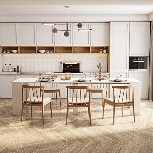 20"-118" Extendable Dining Room Table Console Table, Modern Large Dining Table for 2-14 People, White Wood Extendable Kitchen Console Table with Wood Legs for Entryway Henf
