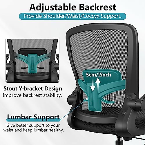 FelixKing Office Chair, Ergonomic Desk Chair Breathable Mesh Chairs Adjustable High Back Lumbar Support Flip-up Armrests, Executive Rolling Swivel Comfy Computer Chairs Home Office Black FelixKing