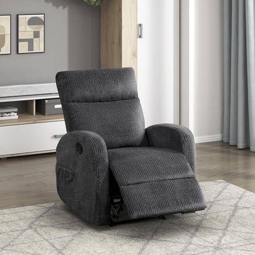 Lexicon Manual Recliner Chair, Textured Microfiber Reclining Chair, Wall Hugger, Track Arms, Magazine Pockets, Manual Recliner for Living Room/Office/Apartment, Easy Assembly, Dark Gray