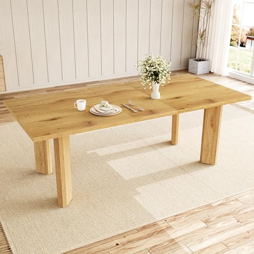 HIPIHOM Extendable Dining Table for 6-8 People, 63 to 78.7 Inch Rectangular MDF Table, Farmhouse Rustic Style, Space-Saving Design for Dining Room, Kitchen, Meeting HIPIHOM