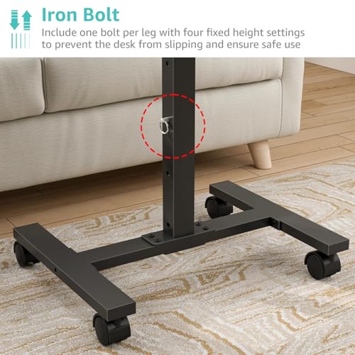 Small Portable Standing Rolling Desk - 24 Inch Mobile Stand Up Desk Adjustable Height on Wheels for Small Spaces, Couch Kids Laptop Desks End Side Table, Teacher Podium for Classroom, Rustic Brown WINAZ