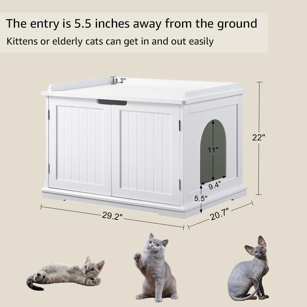 unipaws Cat Litter Box Enclosure Furniture, Cat Washroom, Hidden Litter Box Cover, Cabinet for Large Cat, Dog Proof Cat Litter Boxes, Hideaway Litter Box, Cat House, White unipaws