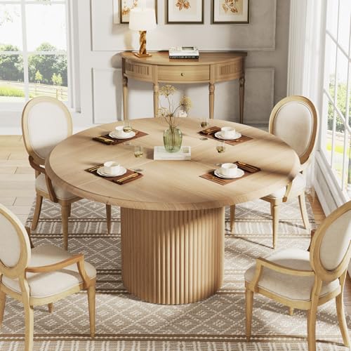 Tribesigns 47" Round Dining Table for 4, Farmhouse Kitchen Table with Metal Base, Modern Small Dinner Table for Dining Room,Kitchen (Chairs Not Included) Tribesigns